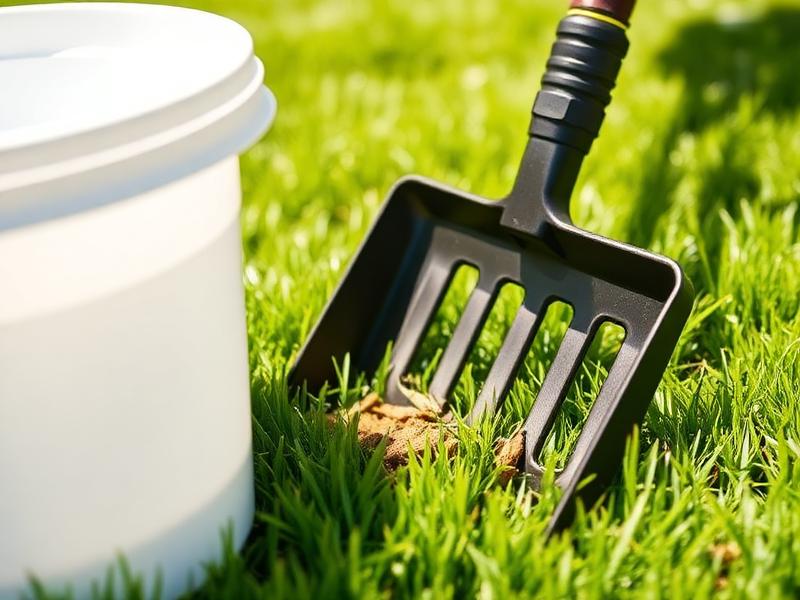 A pooper scooper cleaning waste from a green lawn